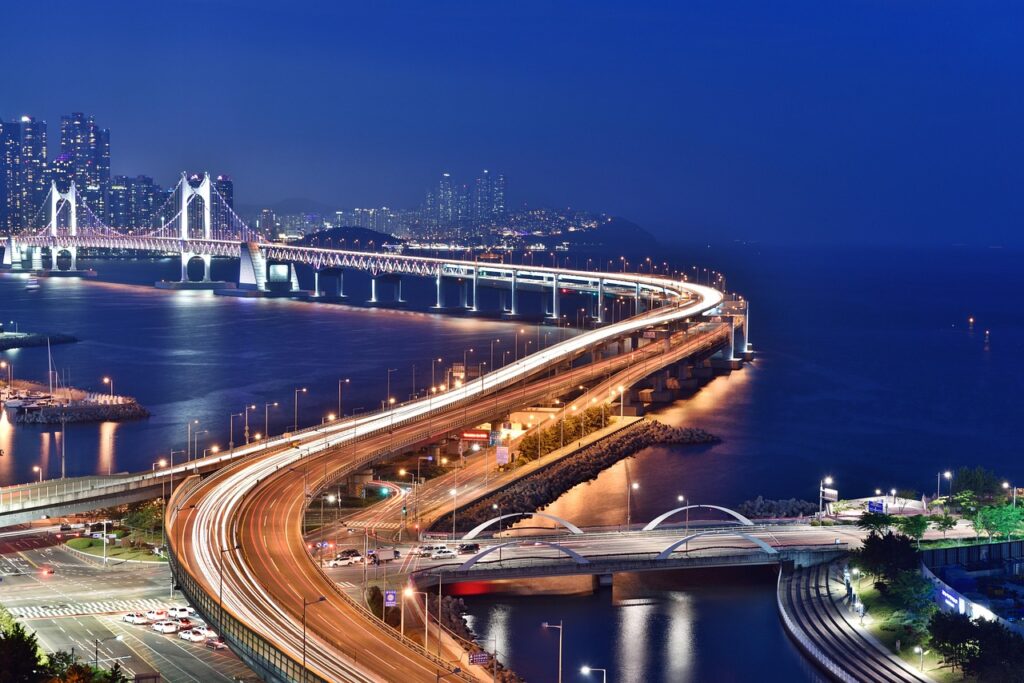 busan night scene, bridge, busan, night, gwangan bridge, sea, highway, korea, long exposure, nature, blue sea, blue ocean, blue night, blue bridge